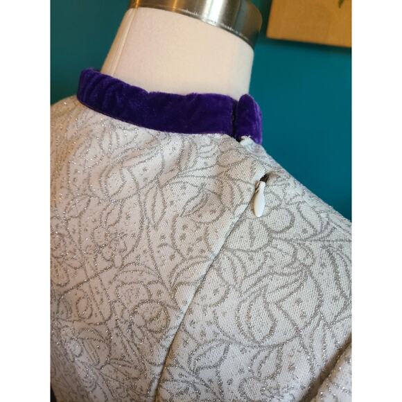 Women's M vintage 1960s lurex and velvet trim maxi dress mod winter futuristic - Picture 5 of 6